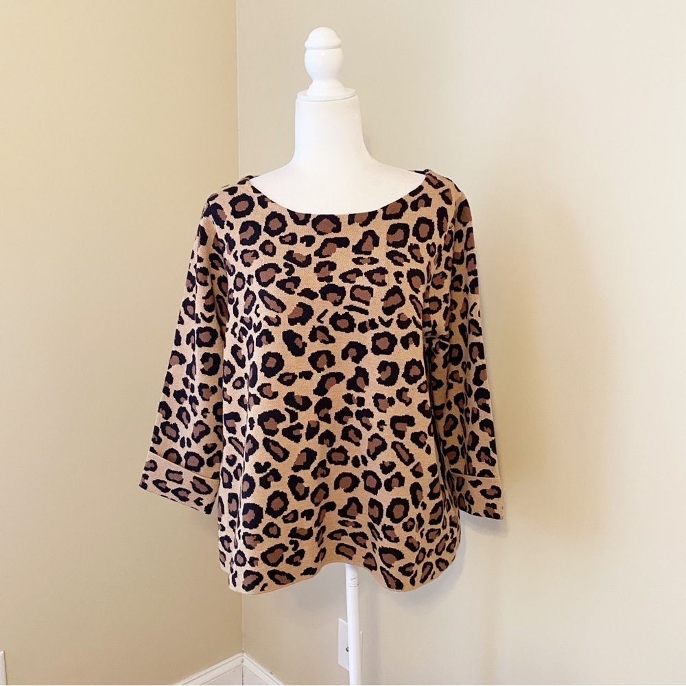 Tahari Leopard Print 3/4 Sleeve Sweater NWT - XL